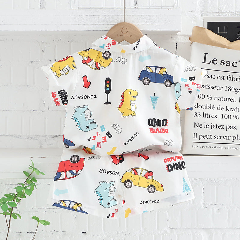 Boys Printed Short Sleeve Shirt and Shorts Set