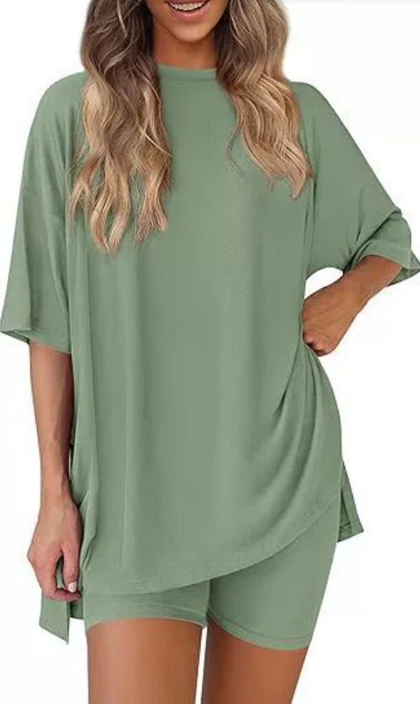 Womens Casual Short Sleeve Shorts Set