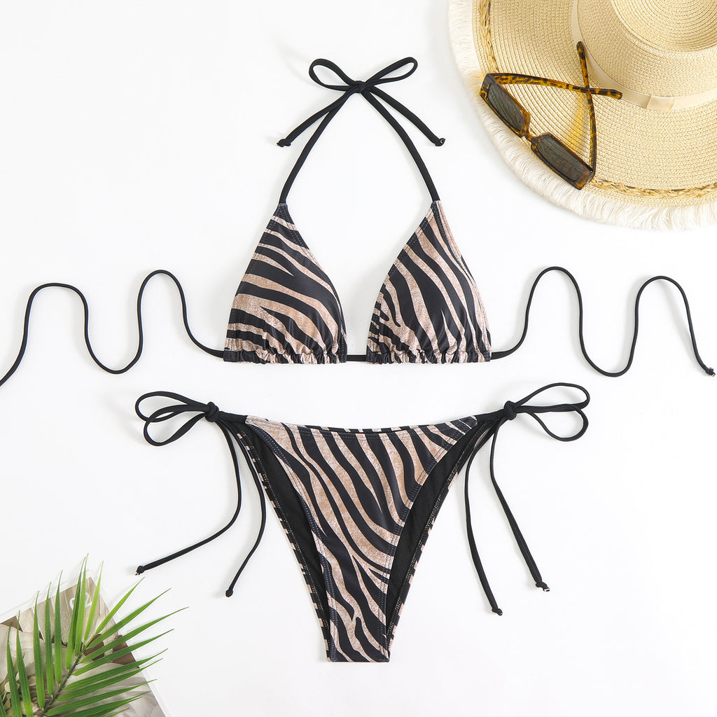 Zebra Print Lace-up Bikini Set