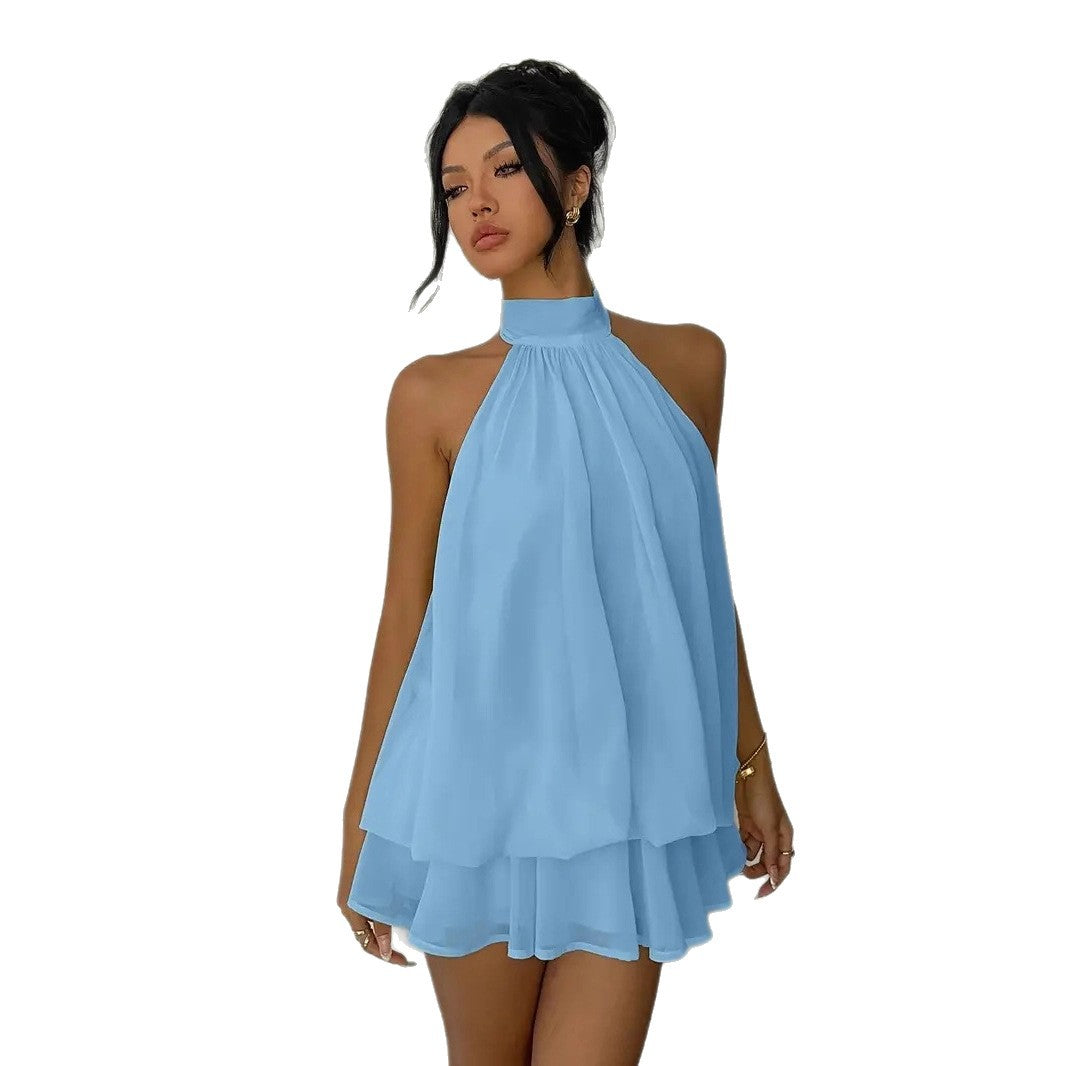 Tight-Waist Top Shruffled Dress