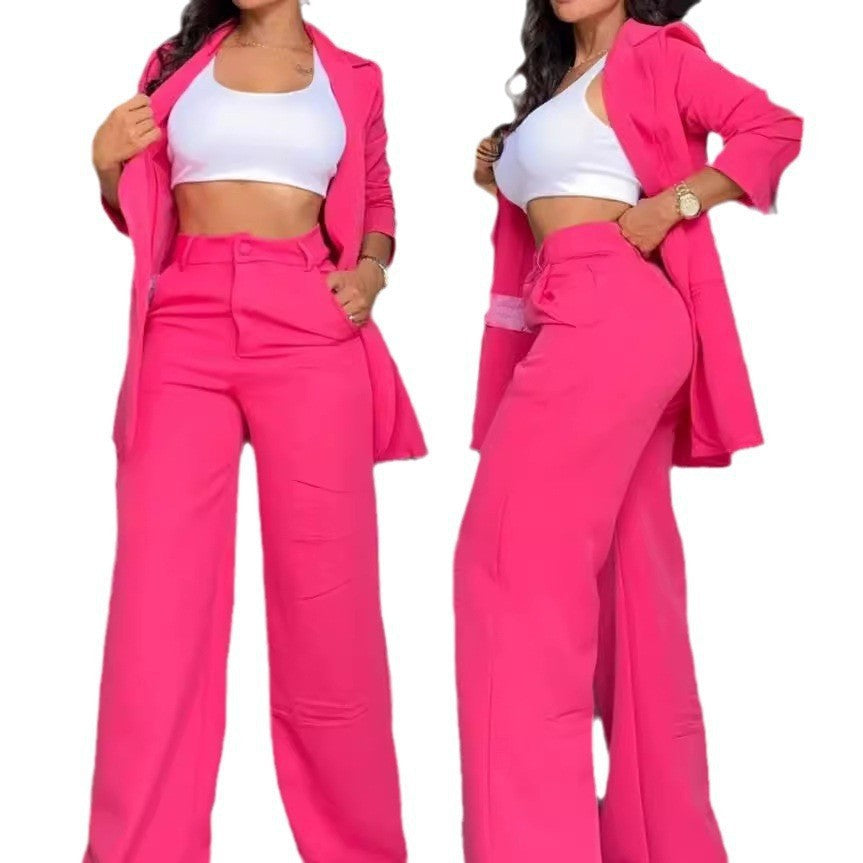 Elegant Solid Color Blazer and Pants