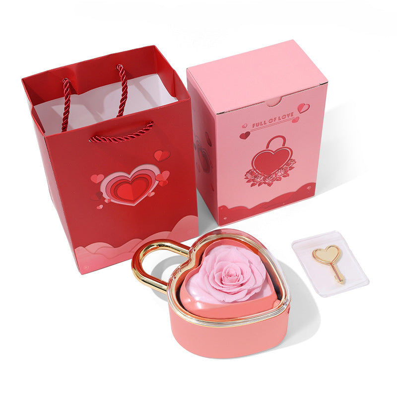 Heart Shape Flip Rose Jewelry Box Gift Set