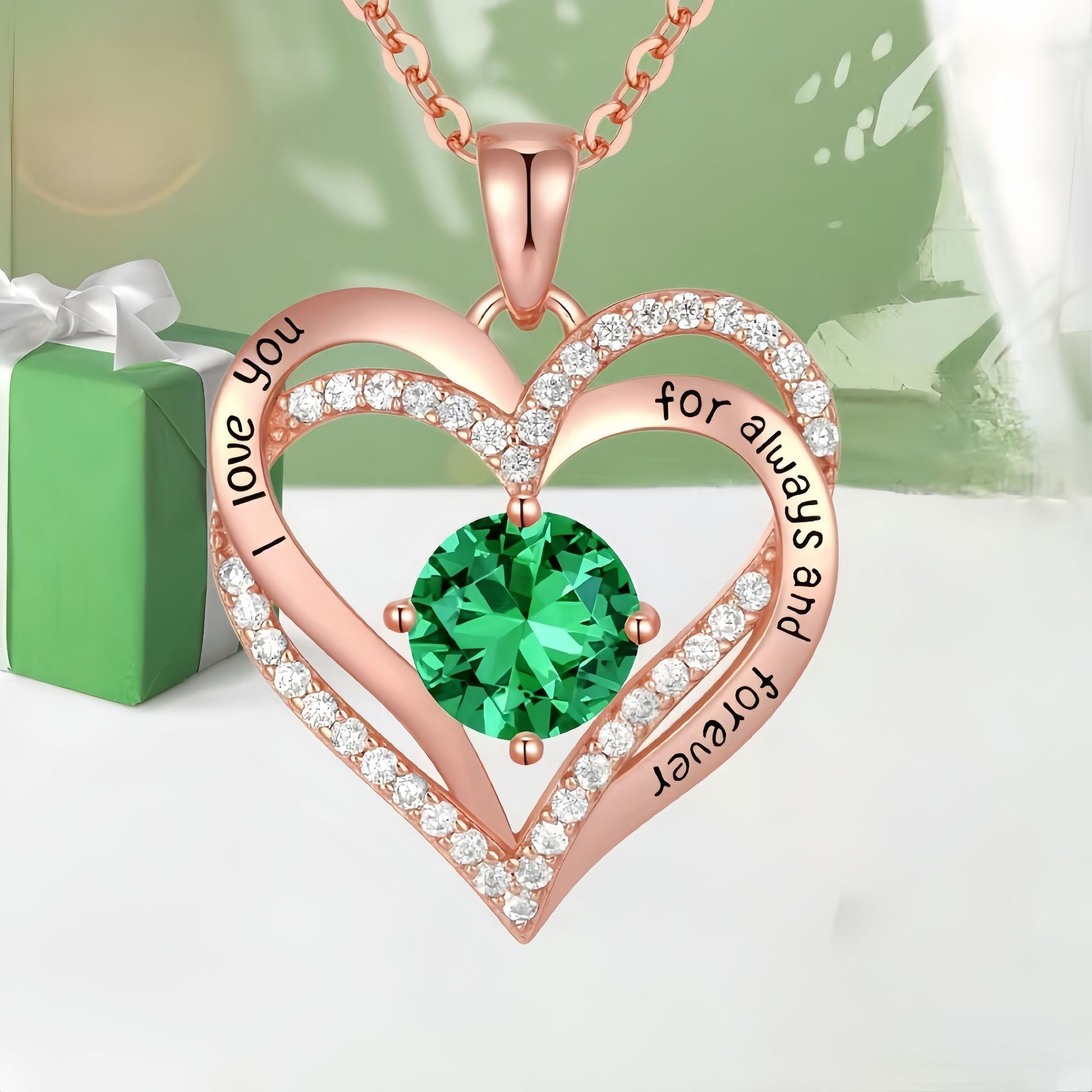 Double Heart Rose Gold Necklace with Zircon