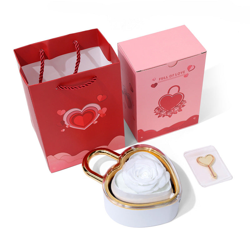 Heart Shape Flip Rose Jewelry Box Gift Set