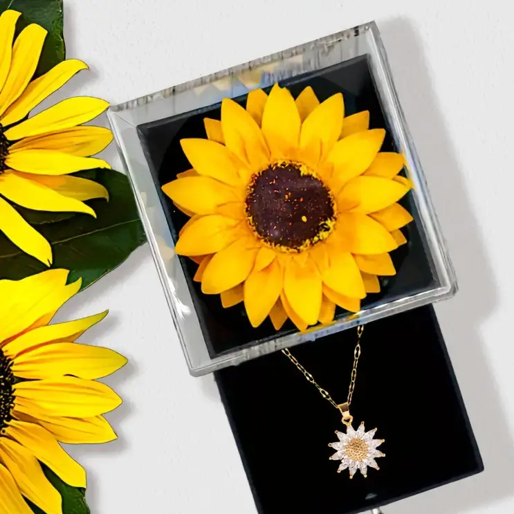 Sunflower Acrylic Jewelry Box with Artificial Flower