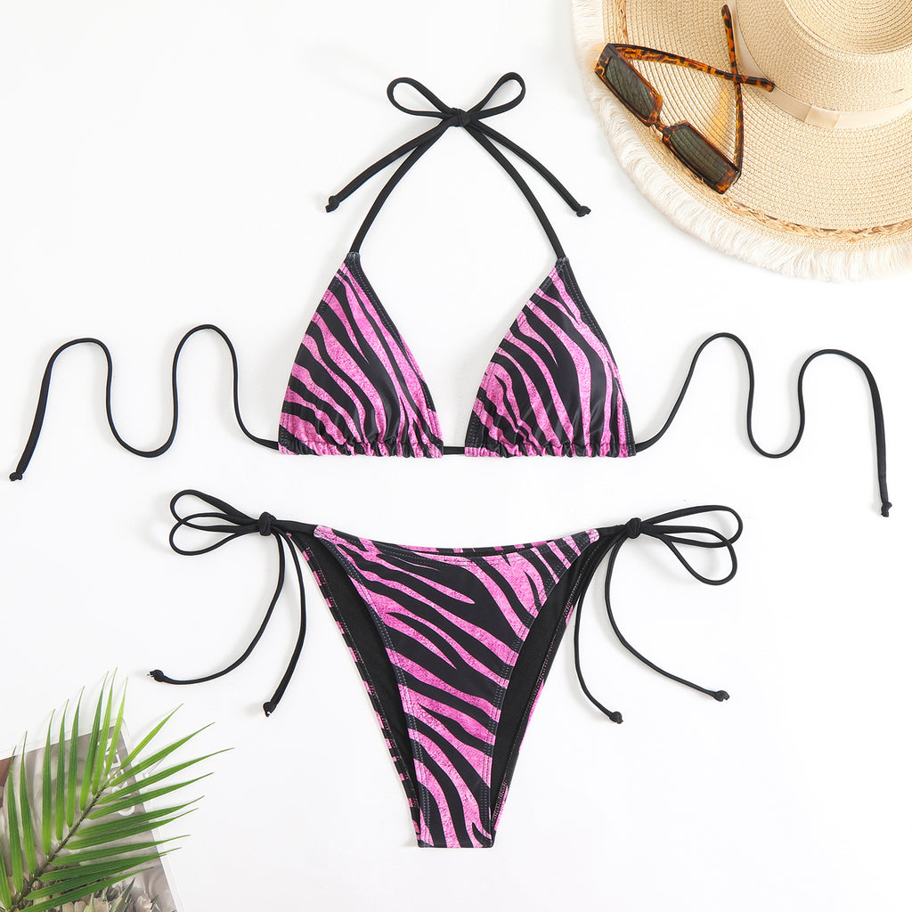 Zebra Print Lace-up Bikini Set