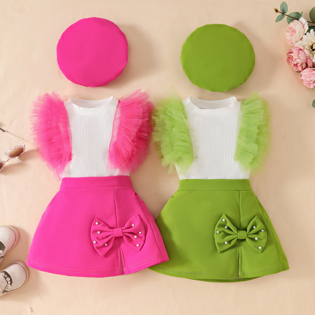 Toddler Girls Sleeveless Bow Outfit Set