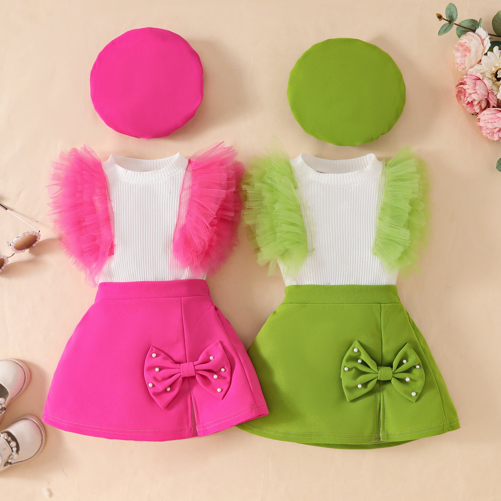 Toddler Girls Sleeveless Bow Outfit Set