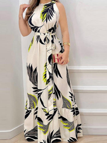 Floral Print Halter Neck Ruffle Dress