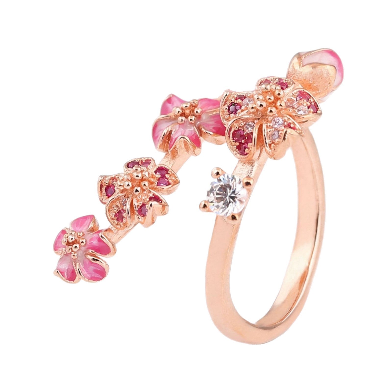 Elegant Rose Gold Peach Blossom Beaded Ring