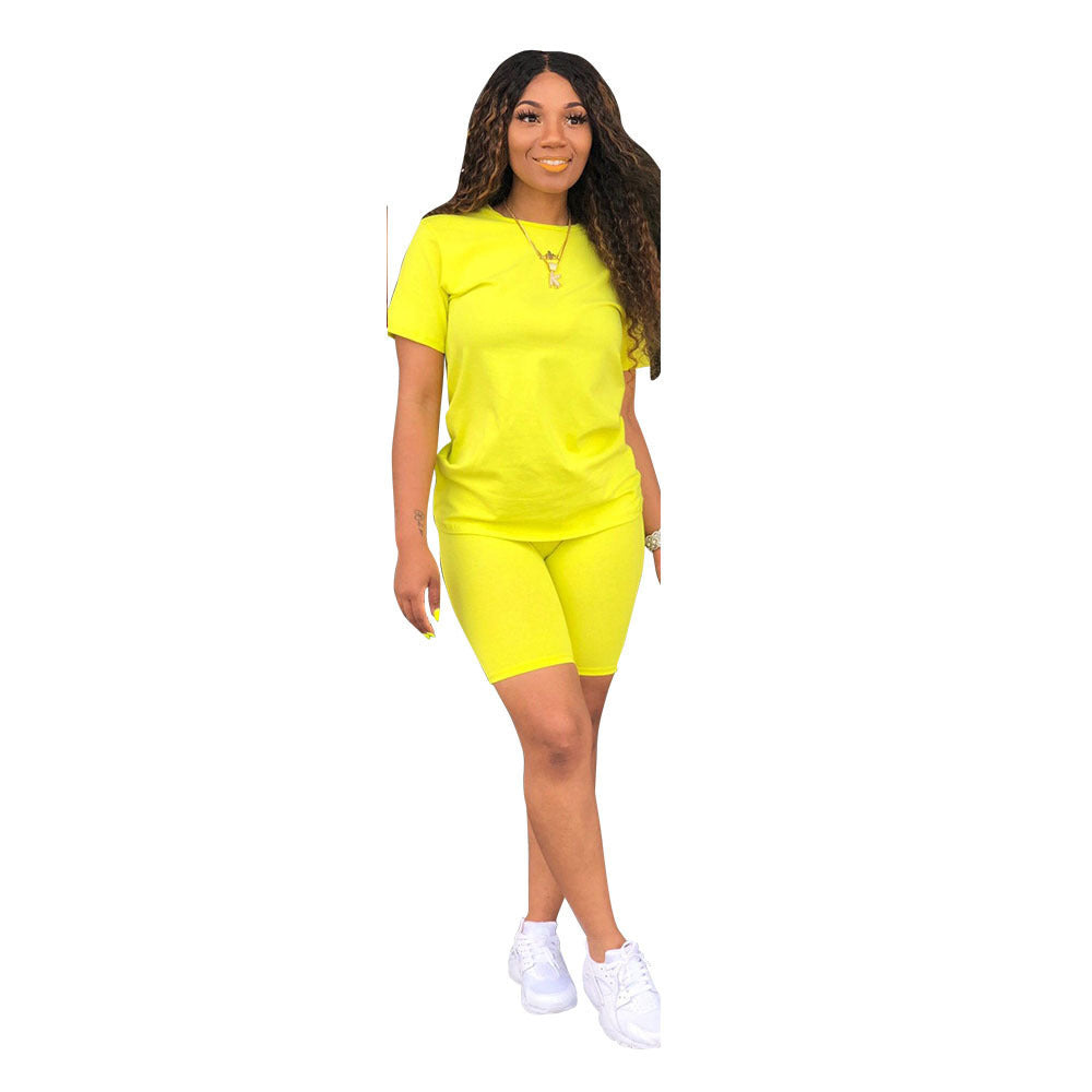 Solid-color sports outfit casual two-piece set