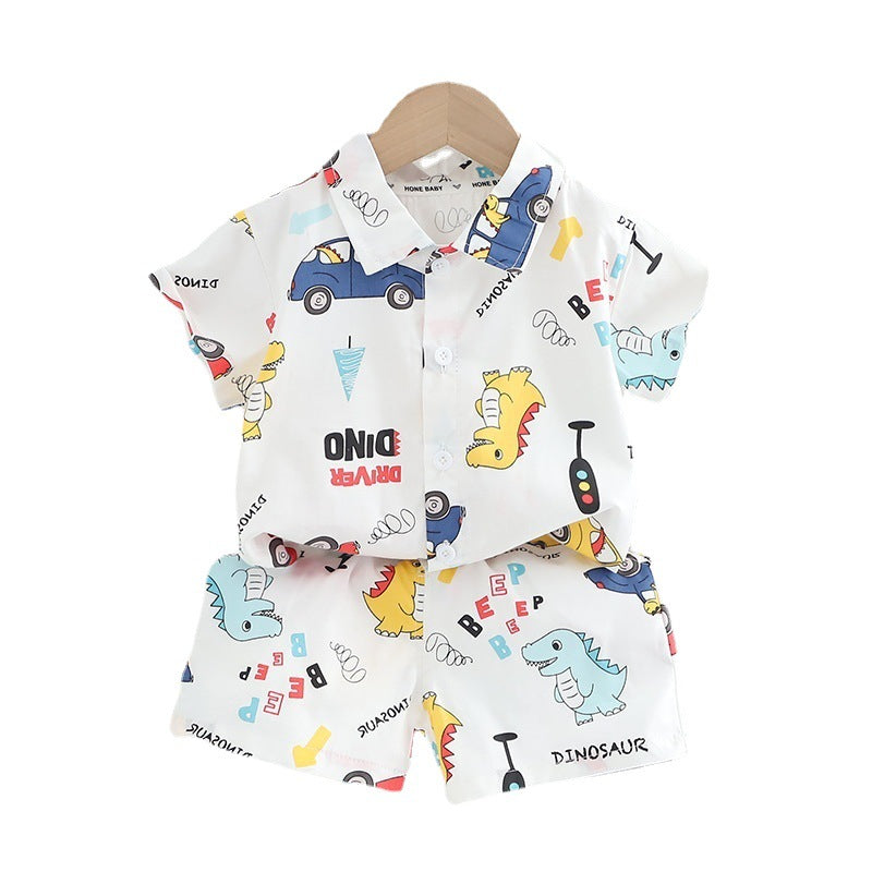 Boys Printed Short Sleeve Shirt and Shorts Set