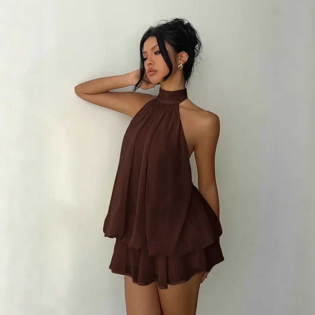 Tight-Waist Top Shruffled Dress
