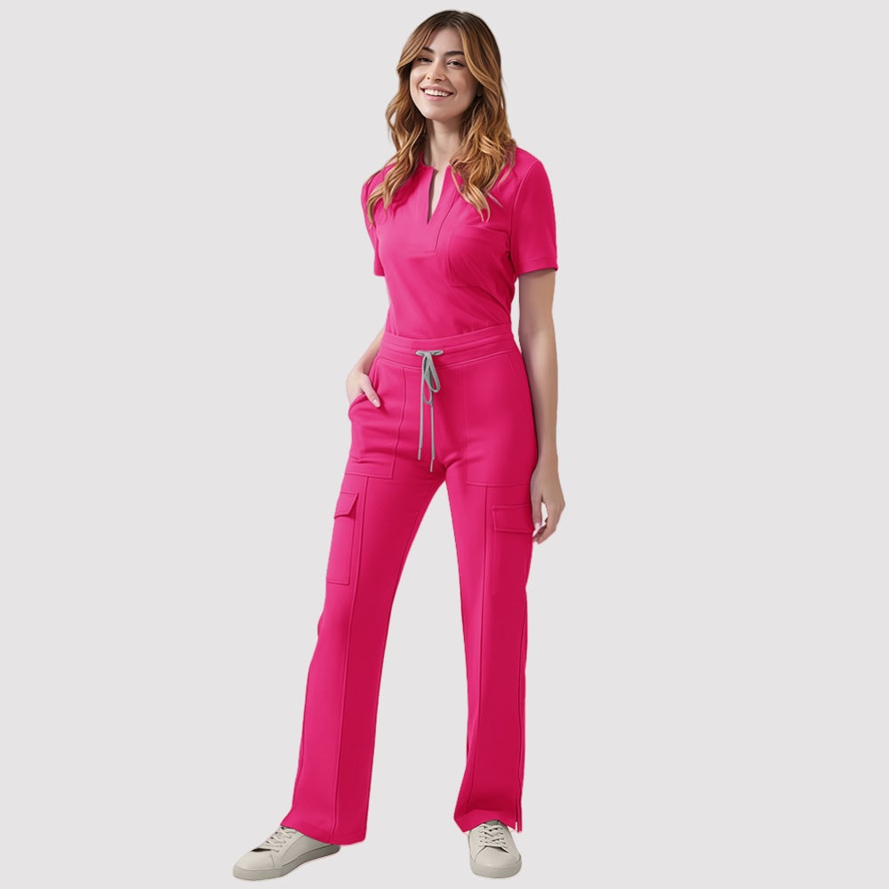 Women's V-Neck Scrub Top and Pants Set for Medical Workwear