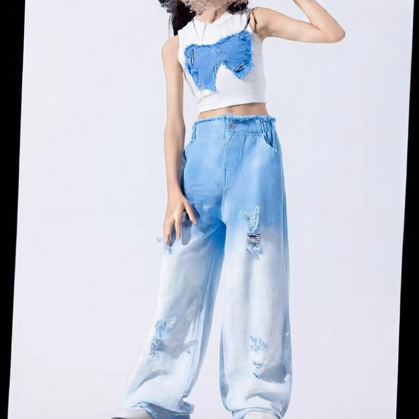 Sleeveless Ripped Jeans