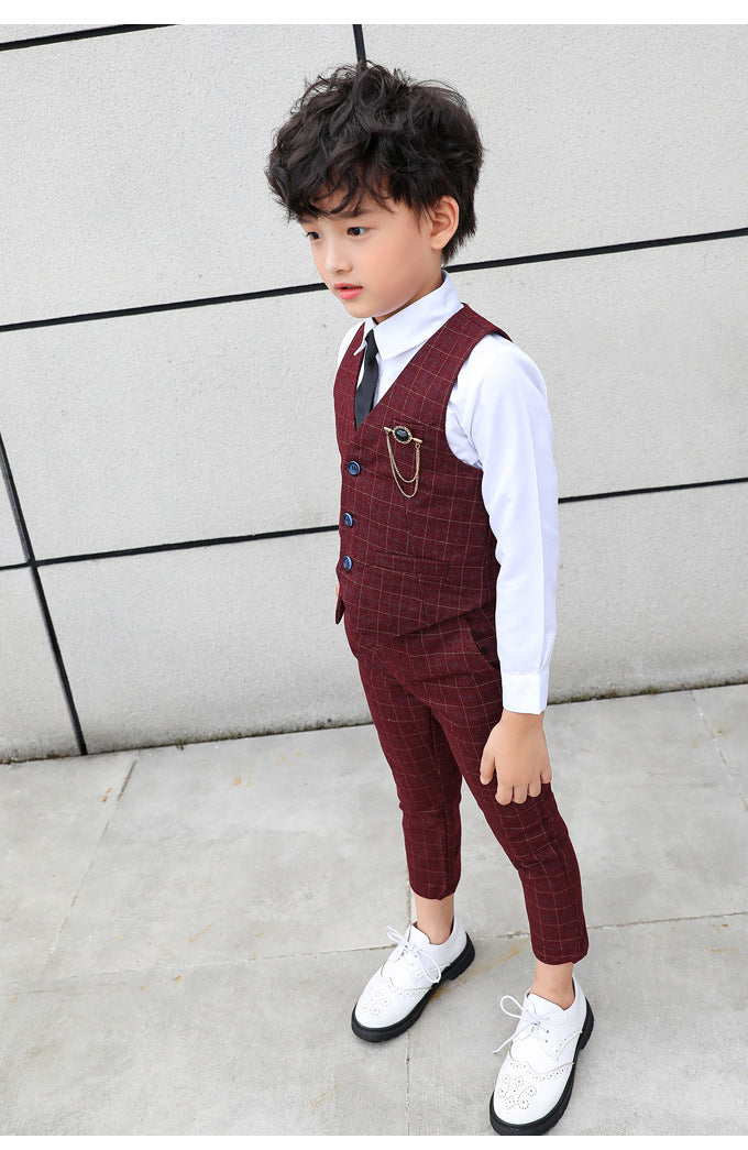 Boys Plaid Vest Two-Piece