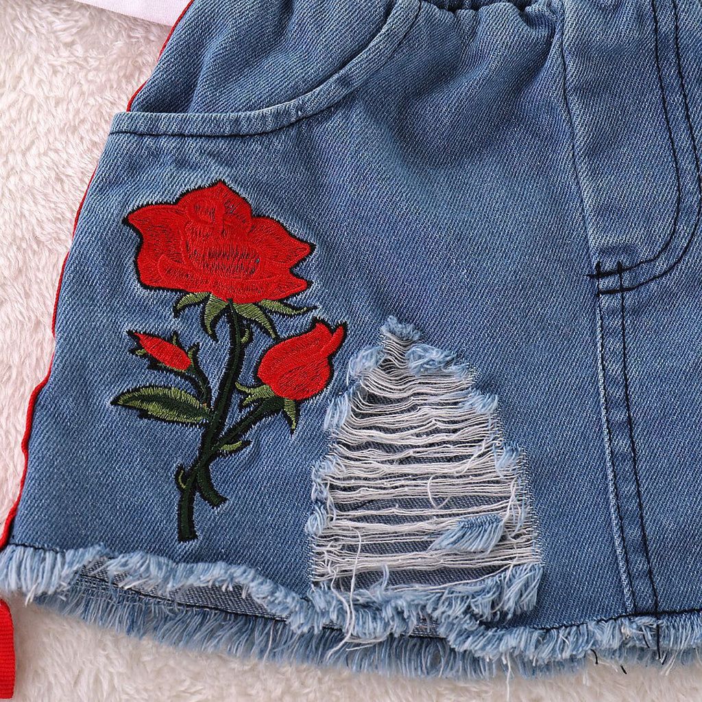 Girls Printed T-shirt and Denim Skirt Set