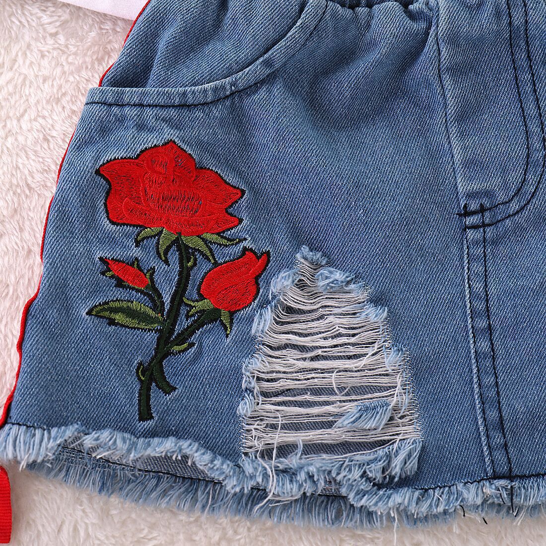 Girls Printed T-shirt and Denim Skirt Set