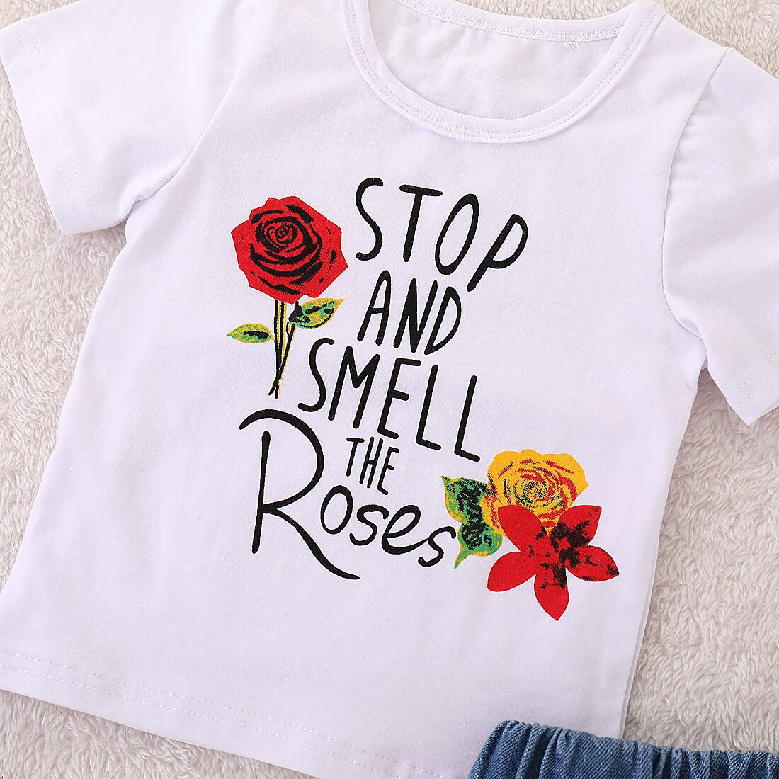 Girls Printed T-shirt and Denim Skirt Set