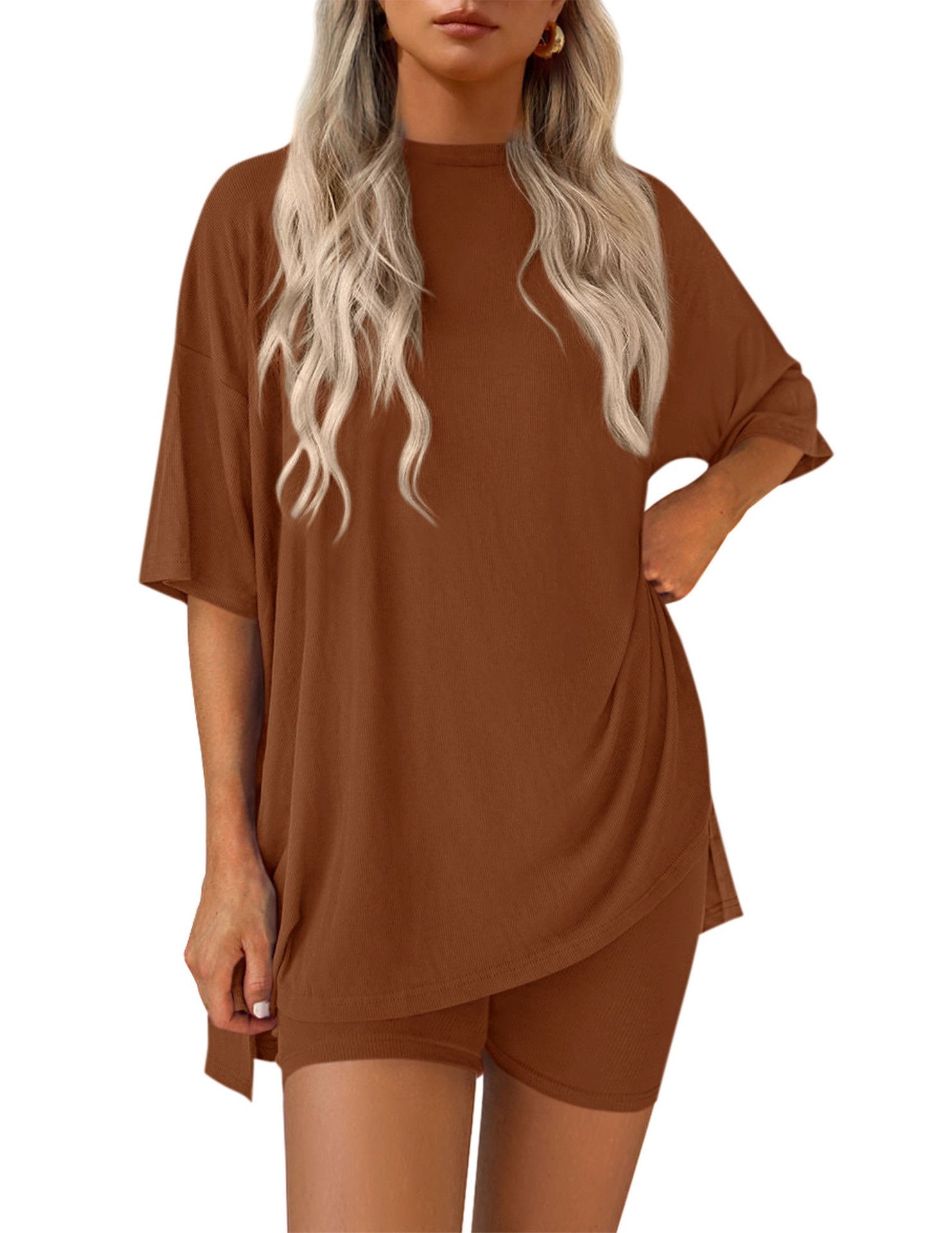 Womens Casual Short Sleeve Shorts Set