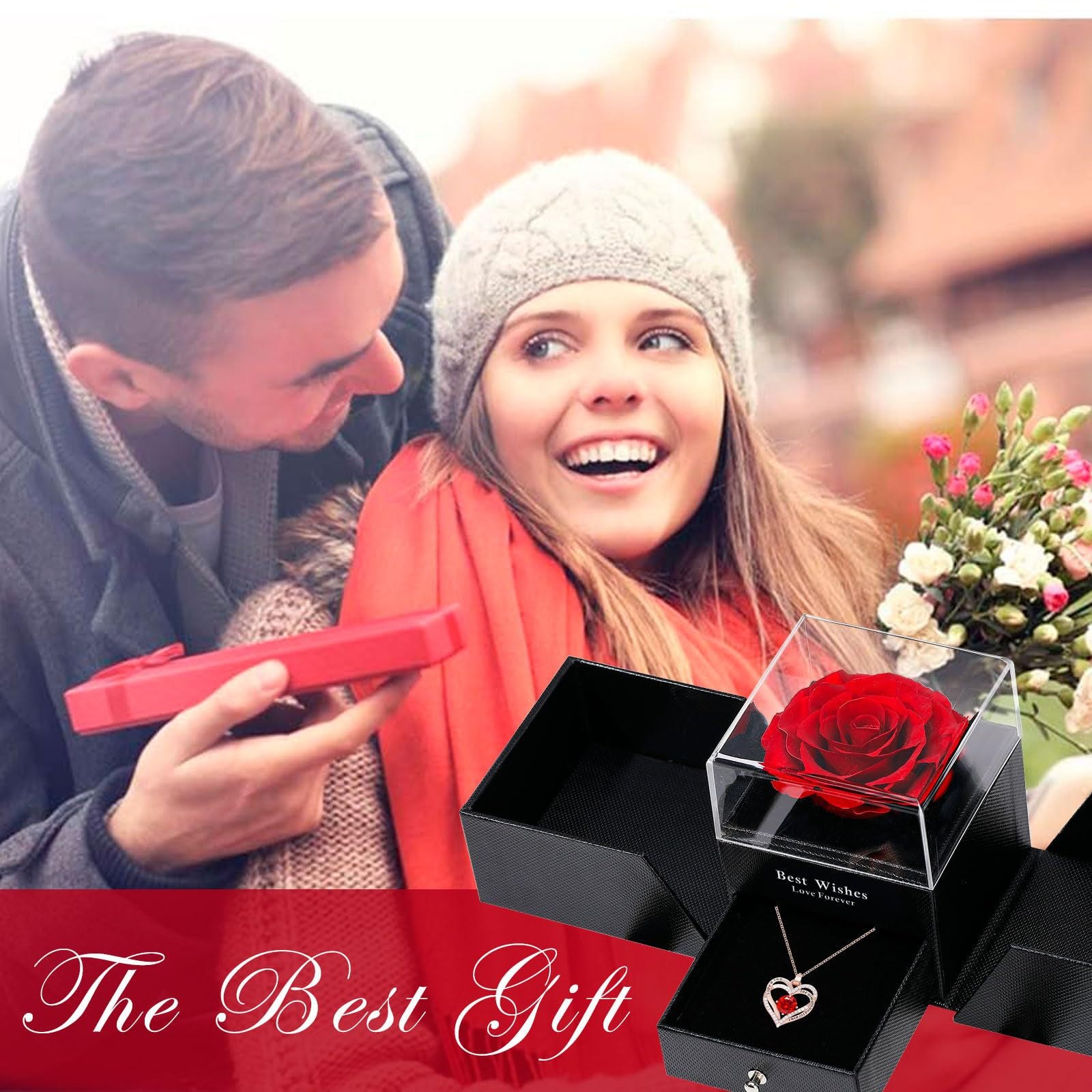 Double Heart Rose Gold Necklace with Zircon