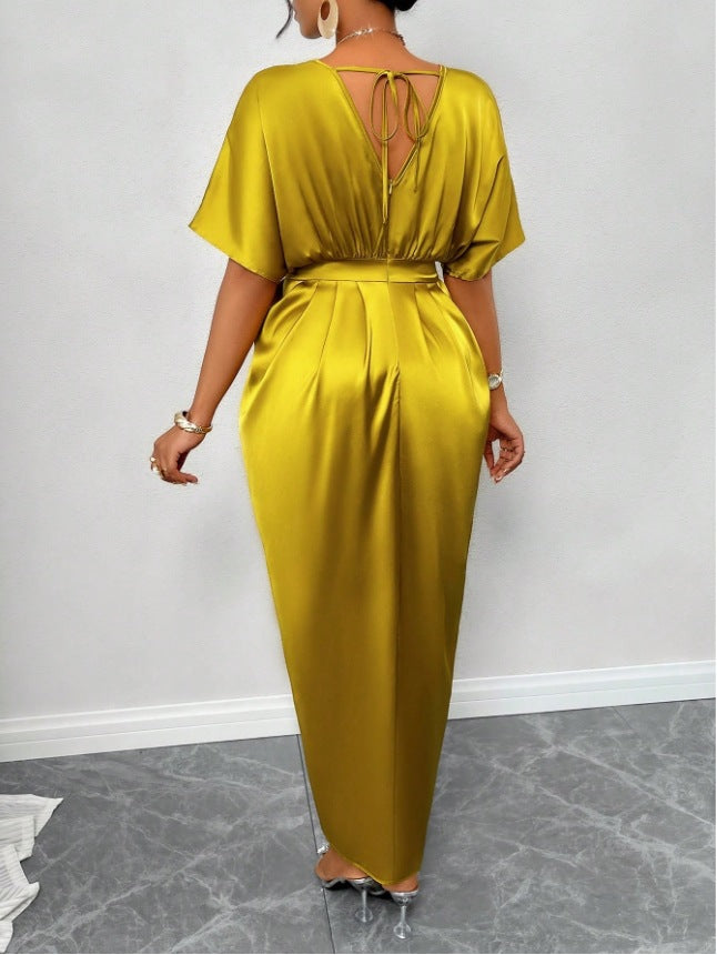 Fitted waist slit long dress