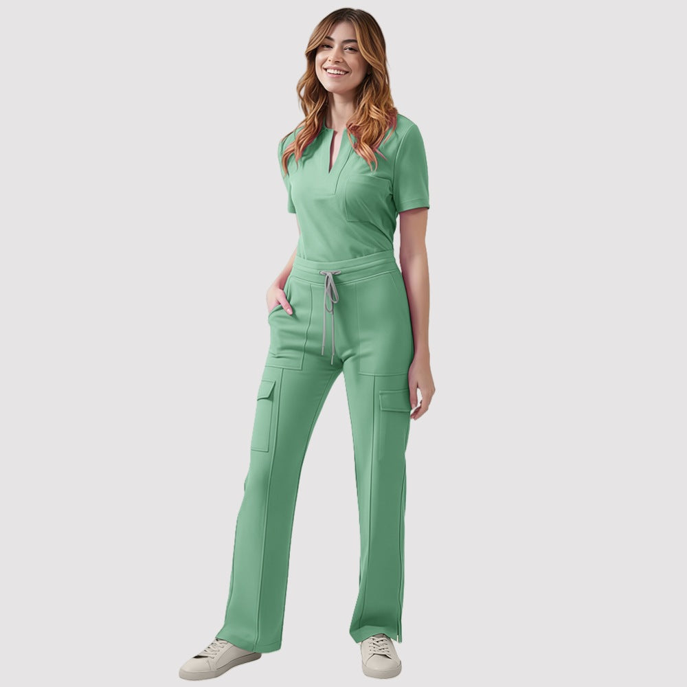 Women's V-Neck Scrub Top and Pants Set for Medical Workwear