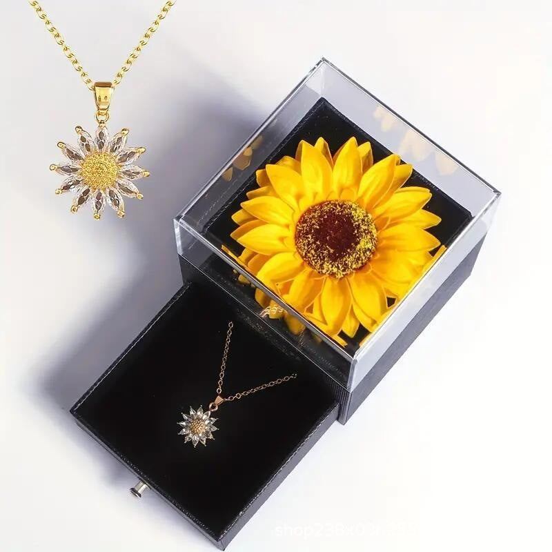 Sunflower Acrylic Jewelry Box with Artificial Flower