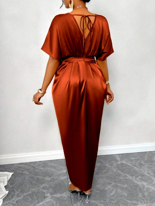Fitted waist slit long dress
