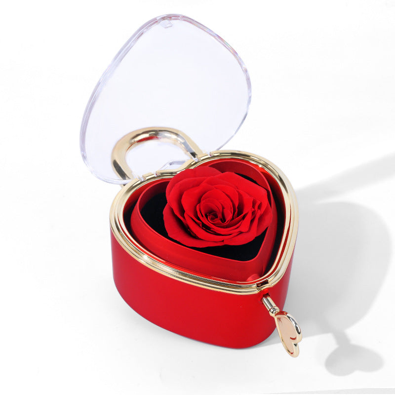 Heart Shape Flip Rose Jewelry Box Gift Set