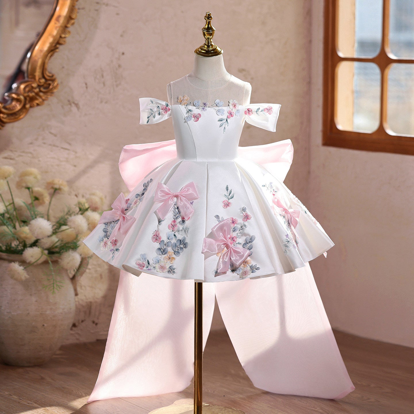 Girls One-Shoulder Tulle Princess Dress