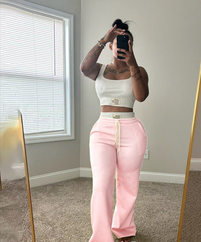 Color-Block Double-Waist Loose-Fit Vest and Trousers Set