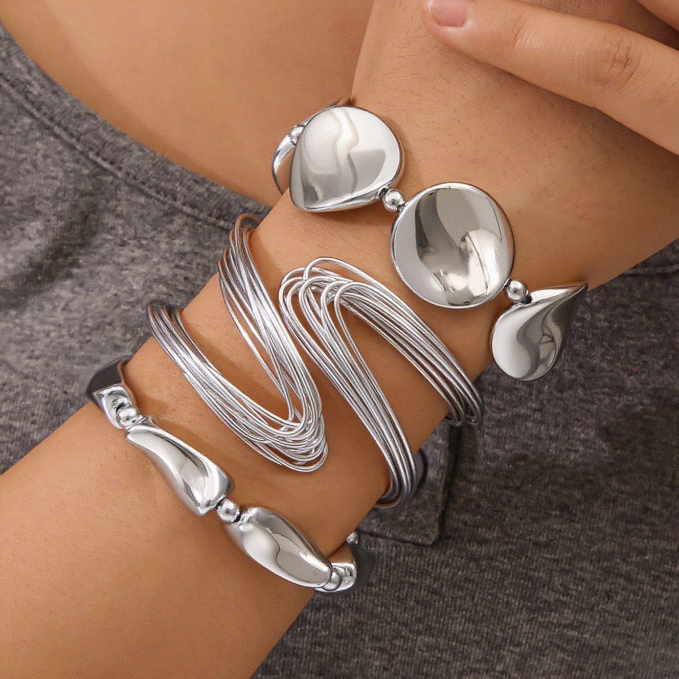 Geometric Stacking Bracelets Set for Women