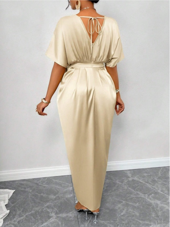 Fitted waist slit long dress