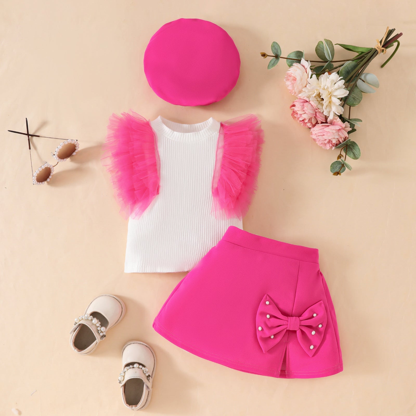 Toddler Girls Sleeveless Bow Outfit Set