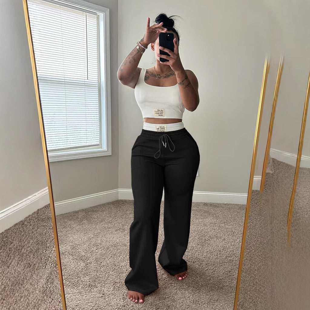 Color-Block Double-Waist Loose-Fit Vest and Trousers Set