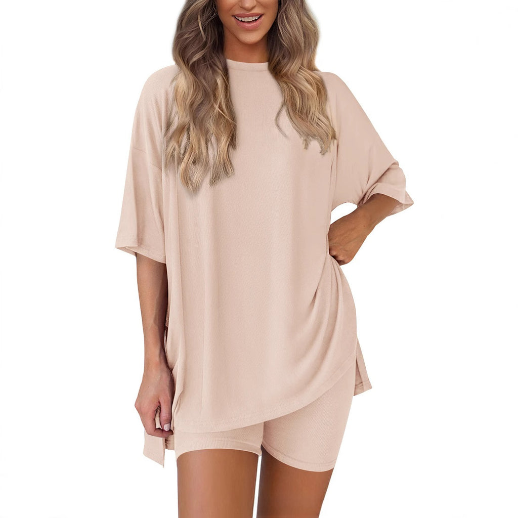 Womens Casual Short Sleeve Shorts Set