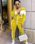 Women's Contrast Color Cardigan Pant Set