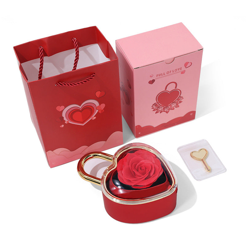 Heart Shape Flip Rose Jewelry Box Gift Set