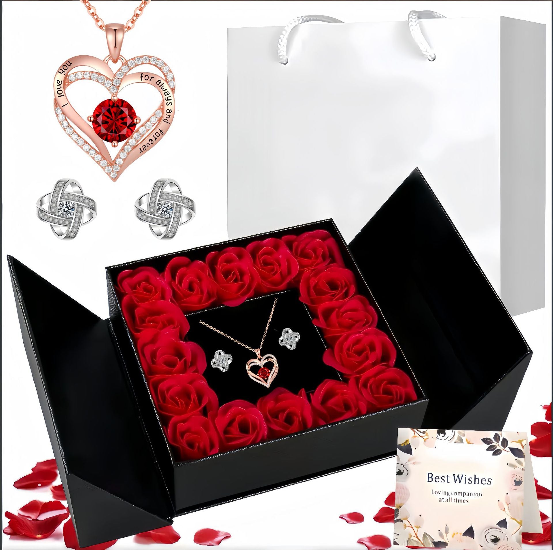 Double Heart Rose Gold Necklace with Zircon