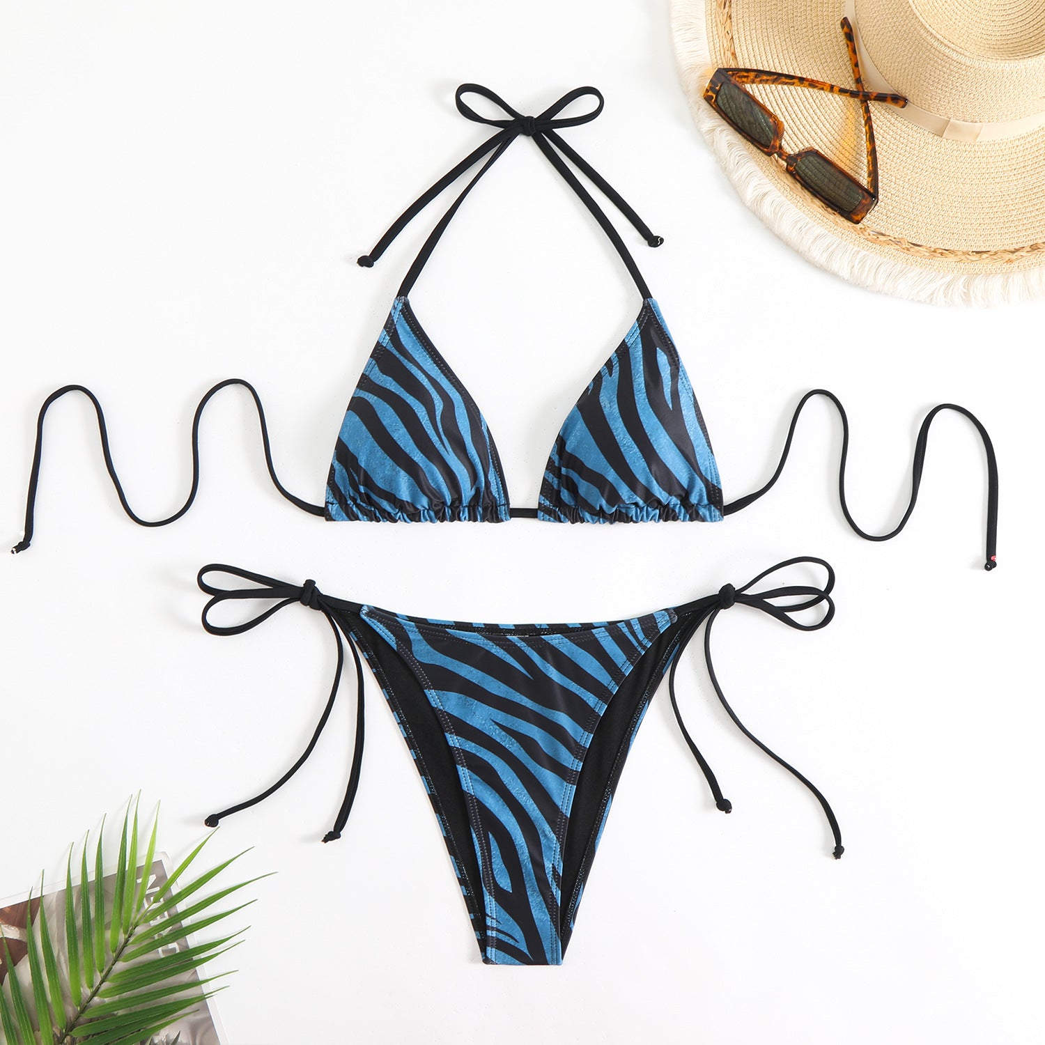 Zebra Print Lace-up Bikini Set