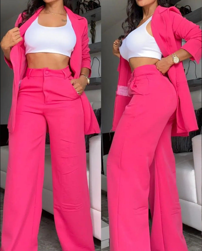 Elegant Solid Color Blazer and Pants