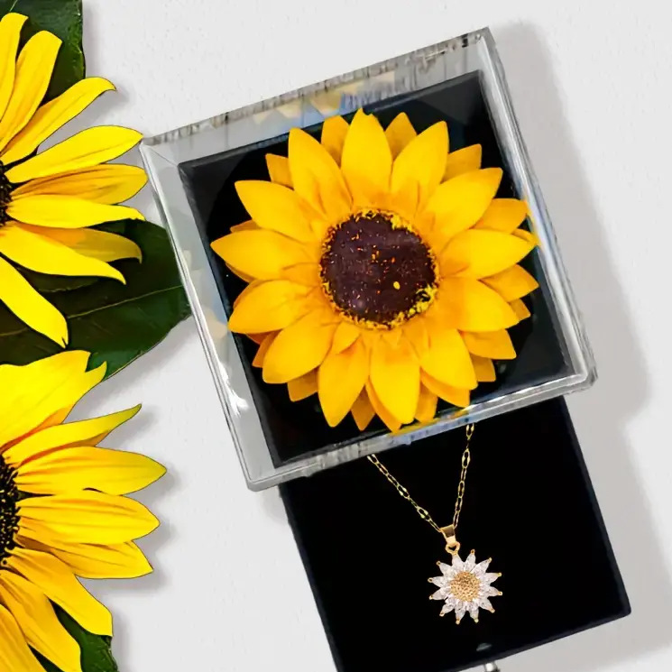 Sunflower Acrylic Jewelry Box with Artificial Flower