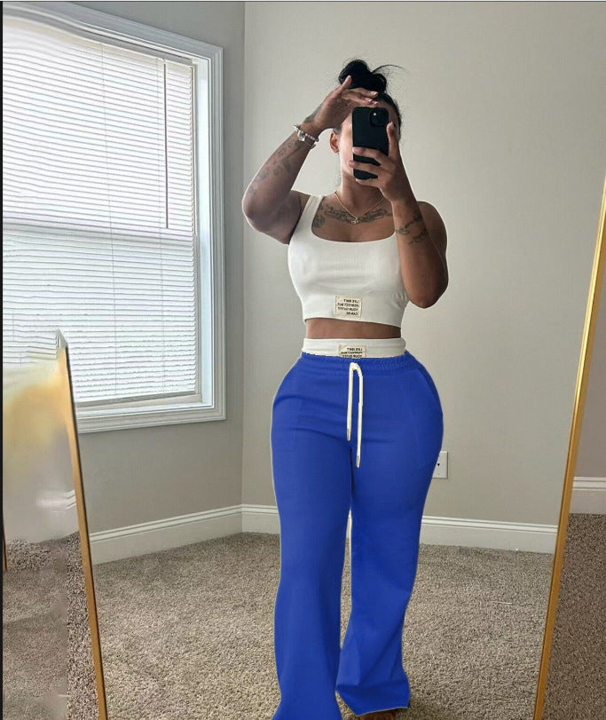Color-Block Double-Waist Loose-Fit Vest and Trousers Set