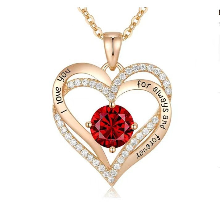 Double Heart Rose Gold Necklace with Zircon