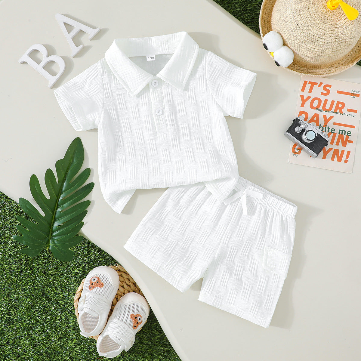 Boys Jacquard Polo Shirt and Shorts Set