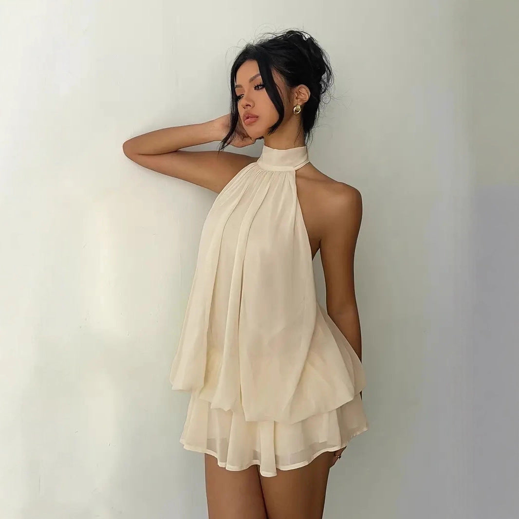 Tight-Waist Top Shruffled Dress