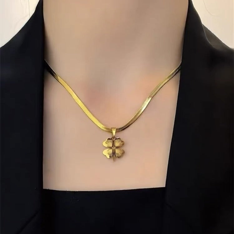 Titanium Steel Double-Sided Four-Leaf Clover Necklace
