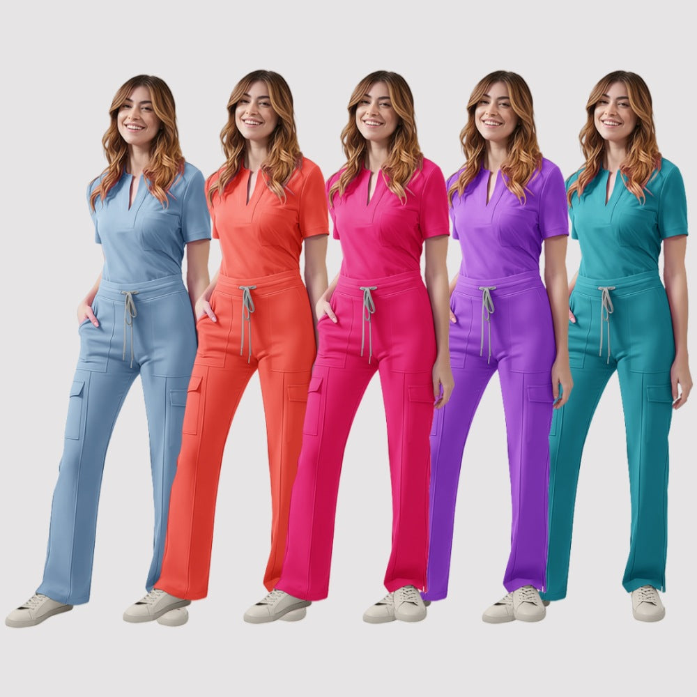 Women's V-Neck Scrub Top and Pants Set for Medical Workwear