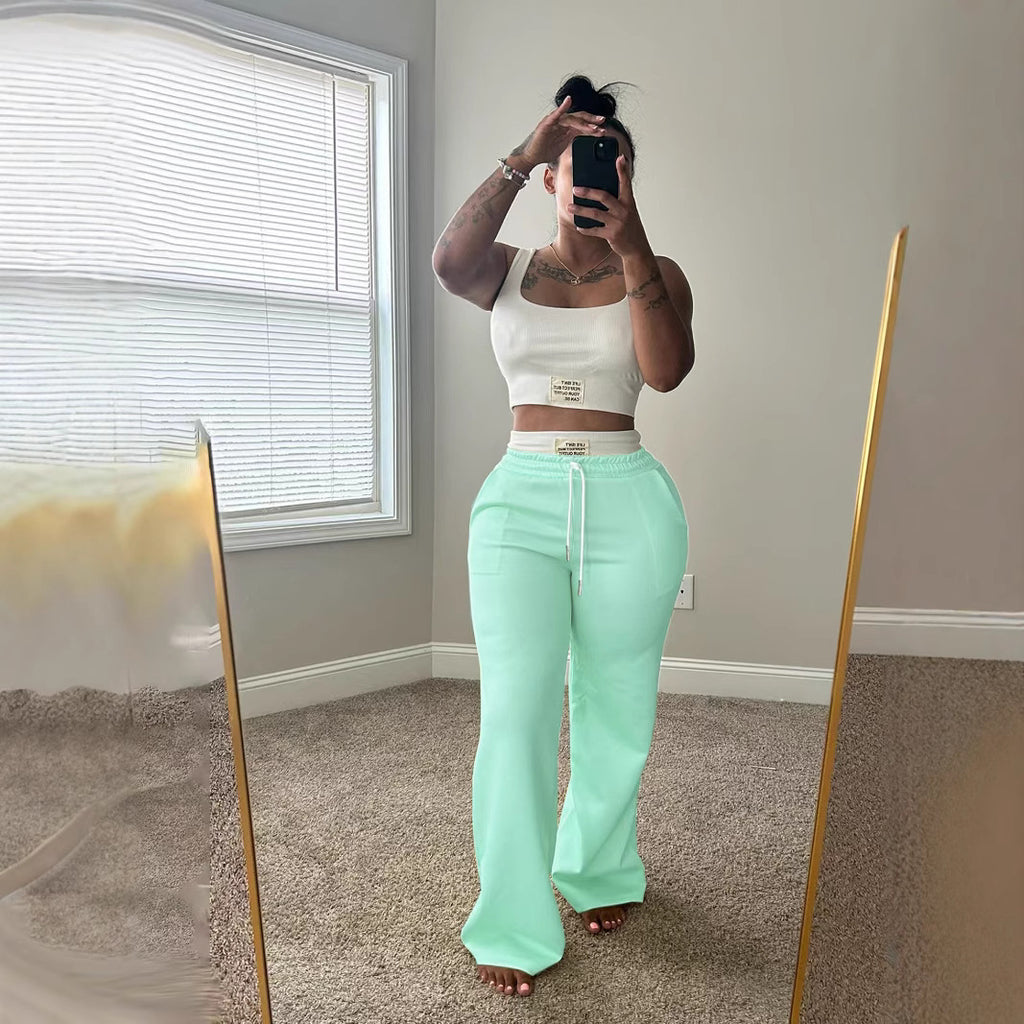 Color-Block Double-Waist Loose-Fit Vest and Trousers Set